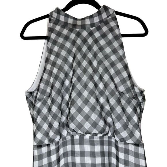 Sam Edelman Black and White Checked High Neck Halter Tiered Midi Dress Sz 14 - Picture 4 of 14